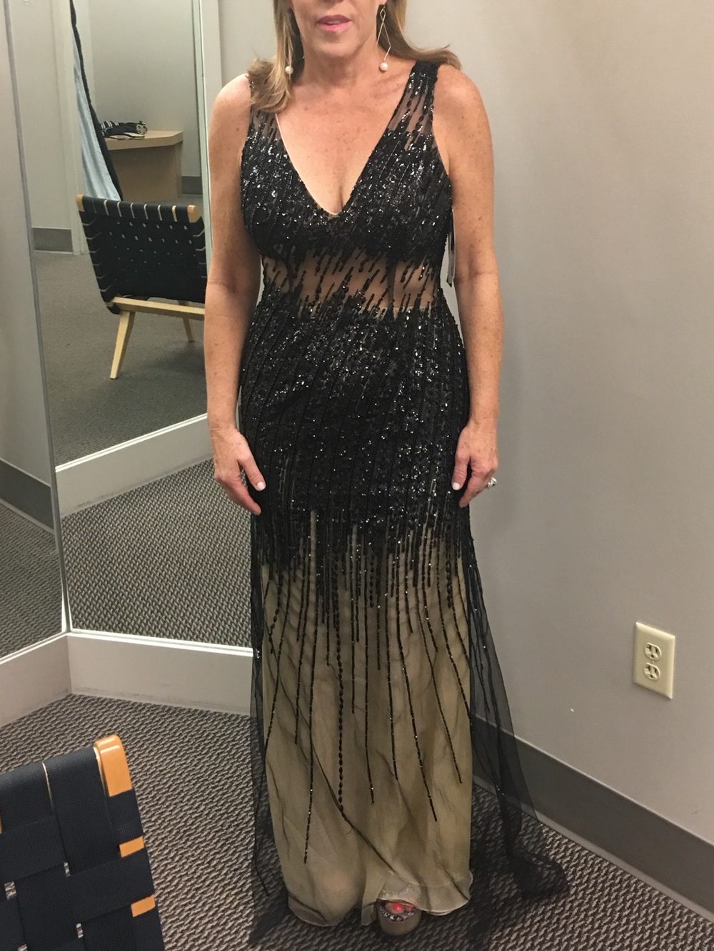 Black Label Black Sequin Sheer-Waist Maxi Gown
